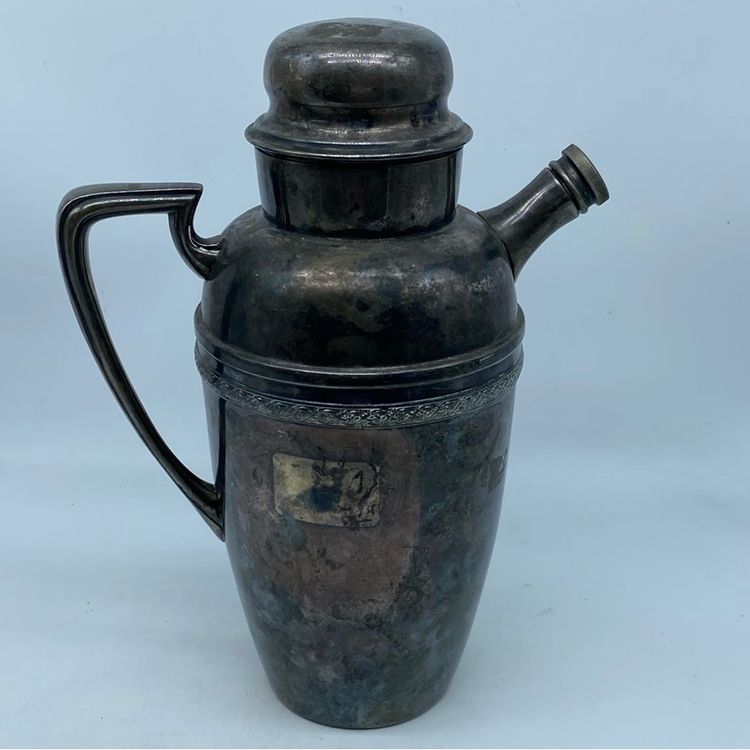 #0816 Primrose Art Deco Silver Plate E.P. Copper Hiram Walker Cocktail Shaker 1940s Canada