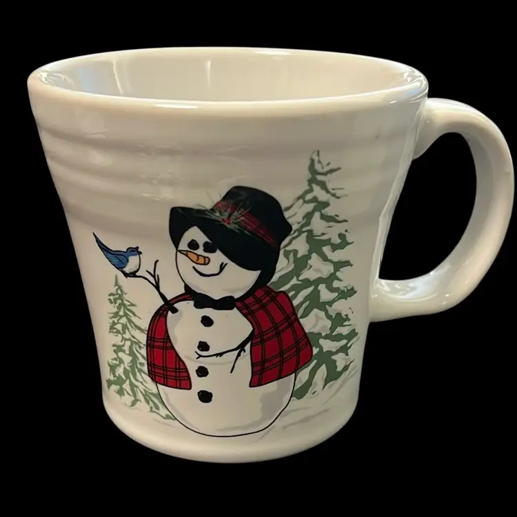 #01 - Fiesta White Pottery Mug With Snowman And Bird