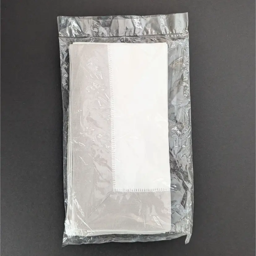 NEW Classic Hemstitch Napkins With Taupe Border 20" Set Of 2 Multiples Available