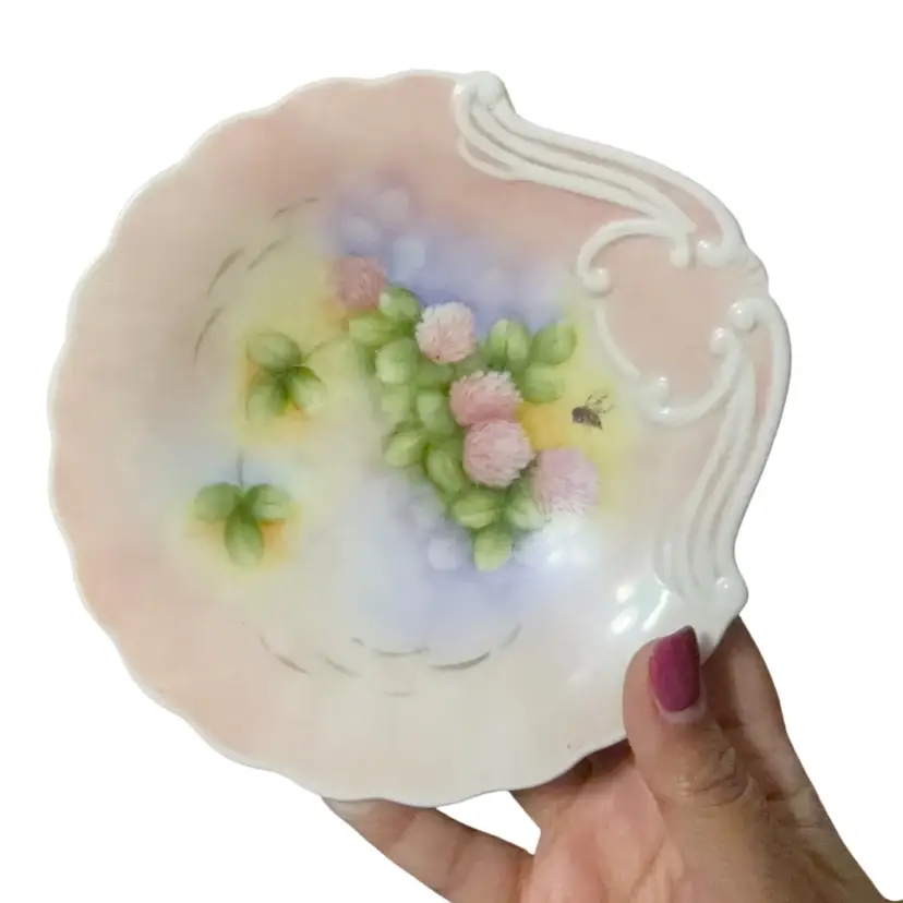 Beautiful Hand-painted Floral and Bee porcelain Dish