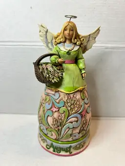 Jim Shore August Angel Birthday Figurine 2008 Heartwood Creek Peridot Gladiolus