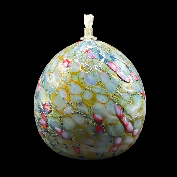 1999 One Eared Cow Glass South Carolina Hand Blown Oil Lamp Signed Tom Lockart