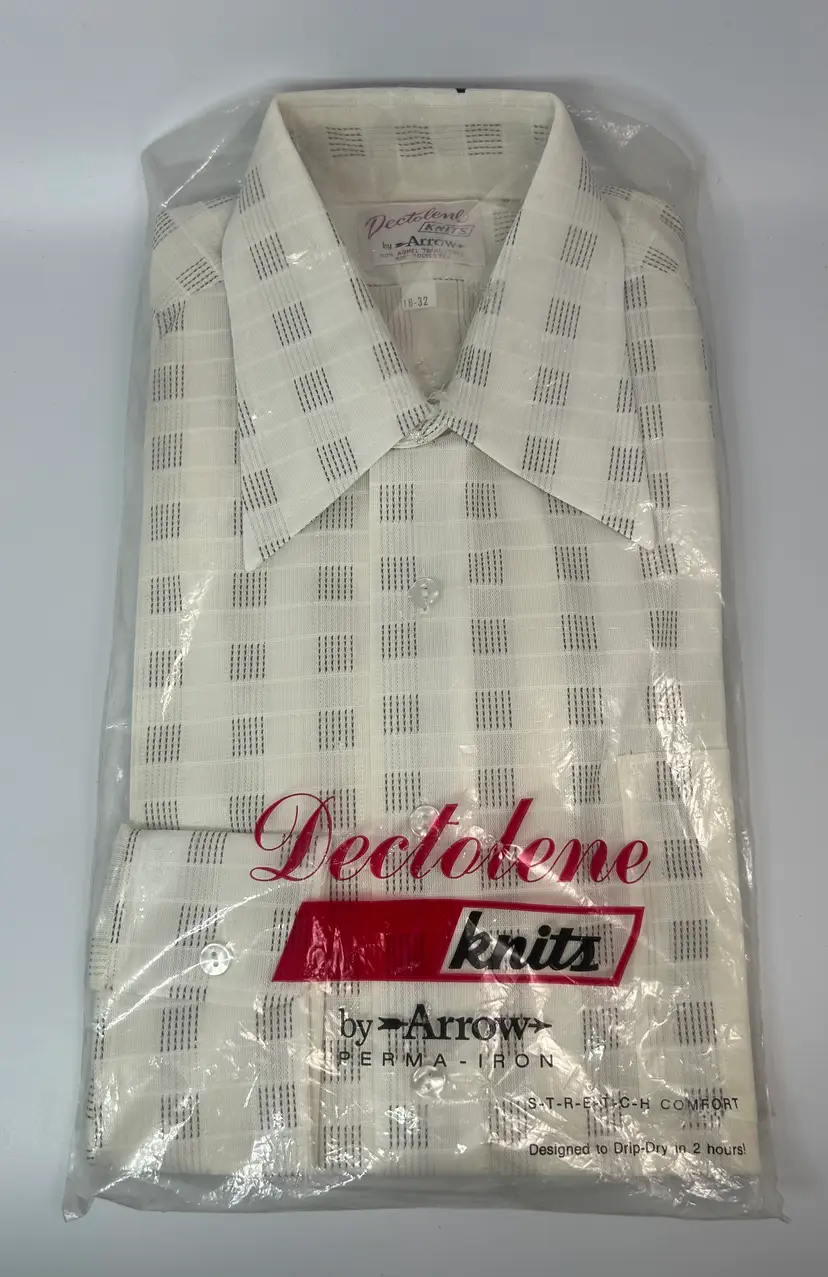 Vintage New Old Stock Arrow Brand Dectolene Knit Long Sleeve Dress Shirt 16-32