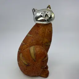 Silver Toned Head & Pottery Cat Figurine