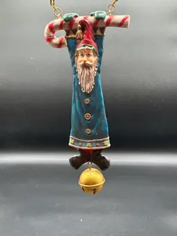 Vintage Russ Berrie 80s Door Hanger Santa Hanging Candy Cane 8”