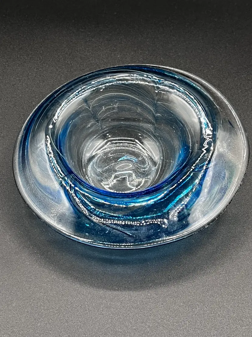 Blue And Clear Blown Art Glass Candy Bowl