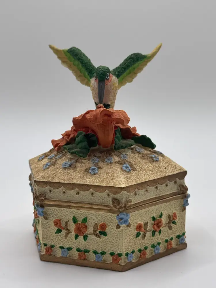 Ruby Hummingbird Wings of Love Ceramic Music & Trinket Box
