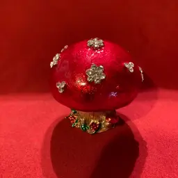03. Metal Enamel Stoned Mushroom Trinket Box