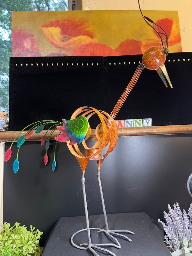 Metal & Wire Peacock w/ Votive Holder-Has a Spring for Its Neck-Wonderfully Decked out in Colorful Wings, Metal Head Feathers & Tail Feathers. Lot 60