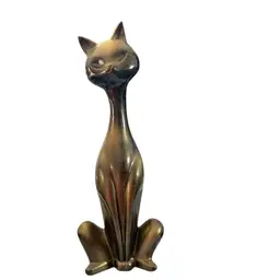 222 Siamese Sitting Cat Figurine. 15” Tall Made Of Ceramic In Splatter Gold And Black Color.