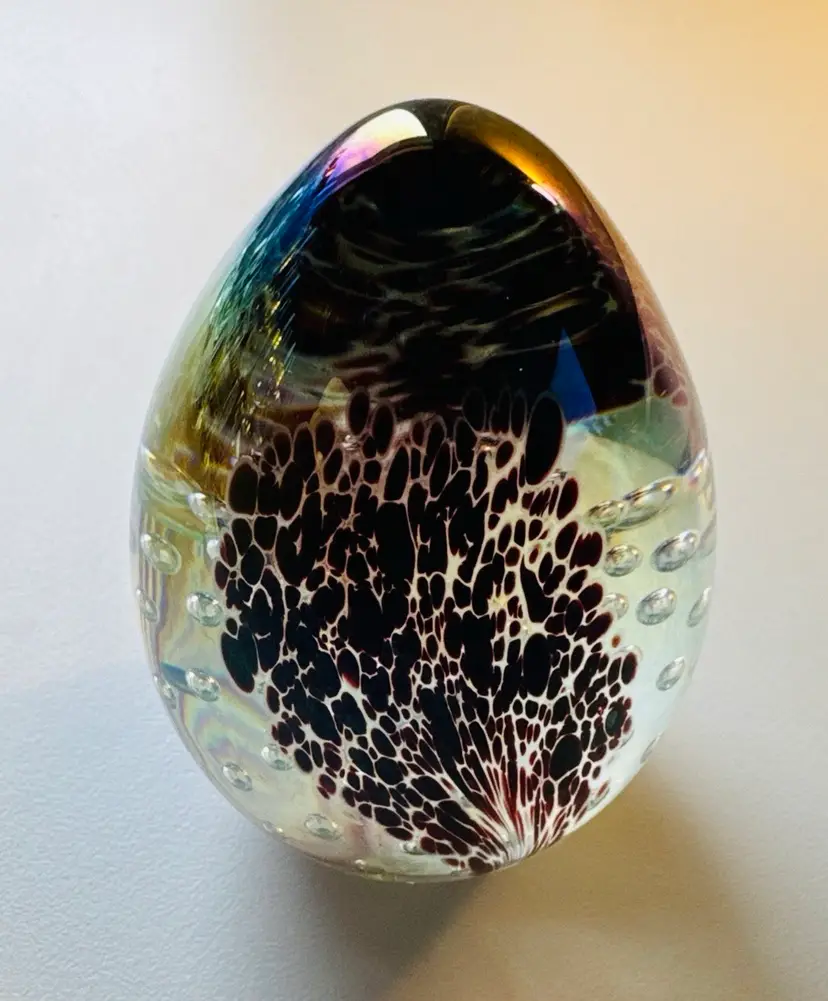 Gorgeous Iridescent Paperweight - Egg Shaped - Art Glass