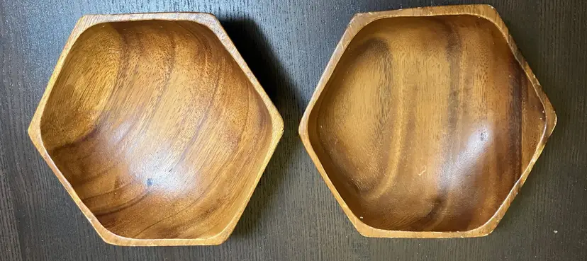 2 VTG Hexagonal Wooden Bowls Monkeypod or Acacia