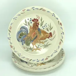 Corelle Country Morning Rooster Hen DINNER Plates 10.25" Set of 4 = VTG