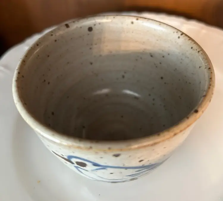 Studio Pottery Small Bowl With Bird Seagull Gray Blue