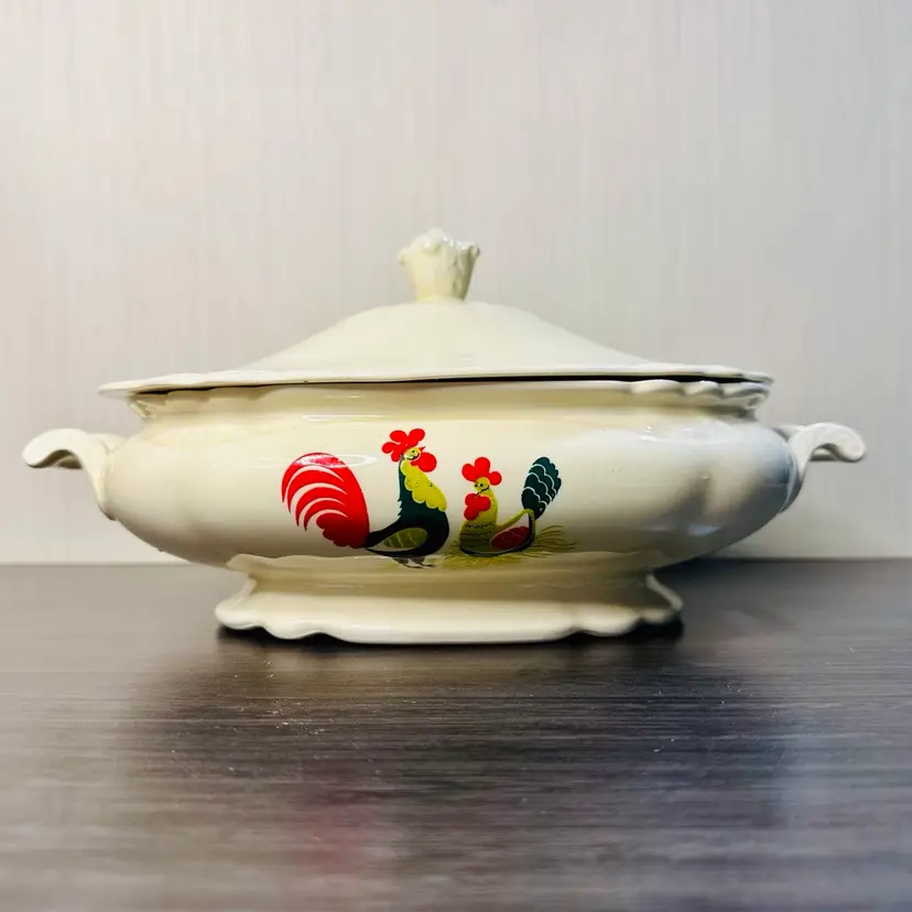 Vintage Homer Laughlin Eastern Rooster and Hen Lidded Serving Dish Bowl Eastern China Company New York City