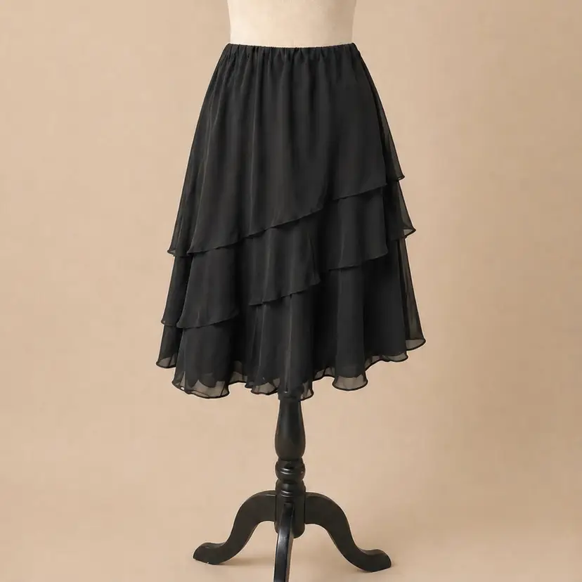 Alex Black Layered Evening Skirt Size L NWT