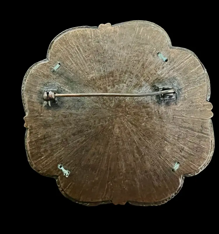 Vintage Victorian Design Rhinestones Delicate Filigree Copper Brooch #B-5