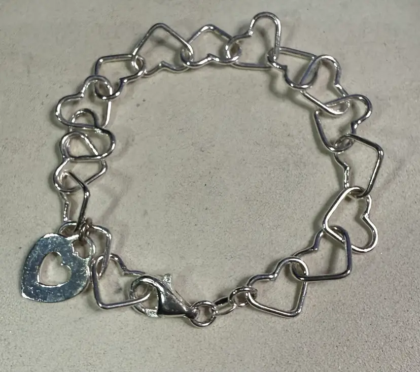 925 Sterling Silver Italy Open Heart Bracelet