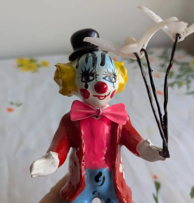 Vintage Paper Mache Clown hand painted Lacquer Mexico Folk art 7.5" tall