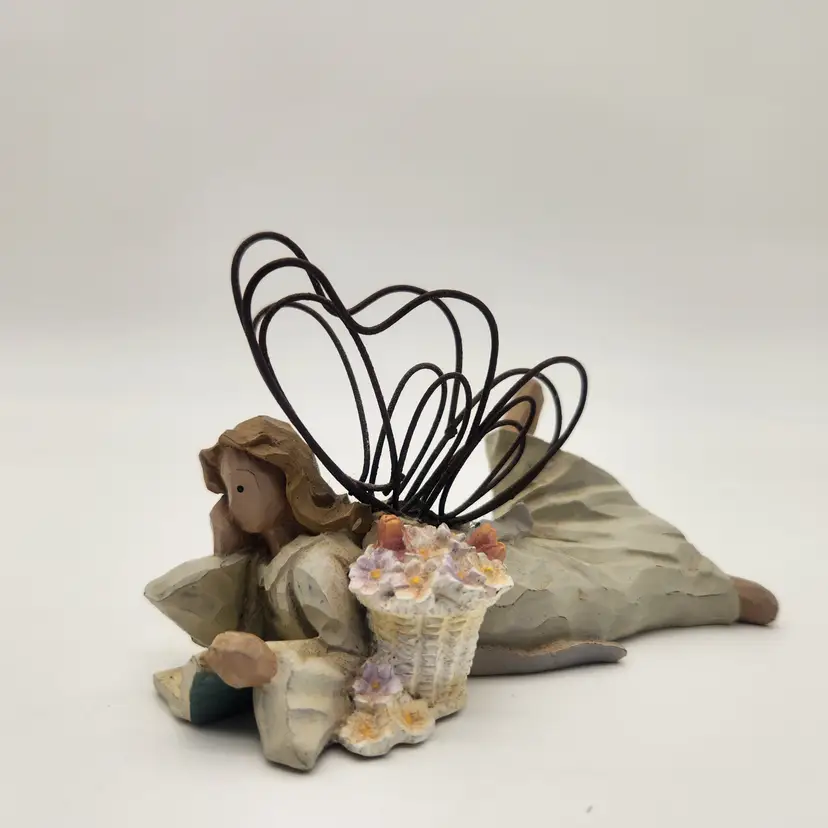 Vintage Angel Figurine Heart Wings Flower Basket Home Decor Religious Statue