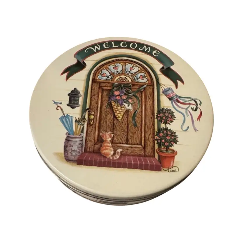A decorative collectible tin or plate from the "Cozy Country Corners" series