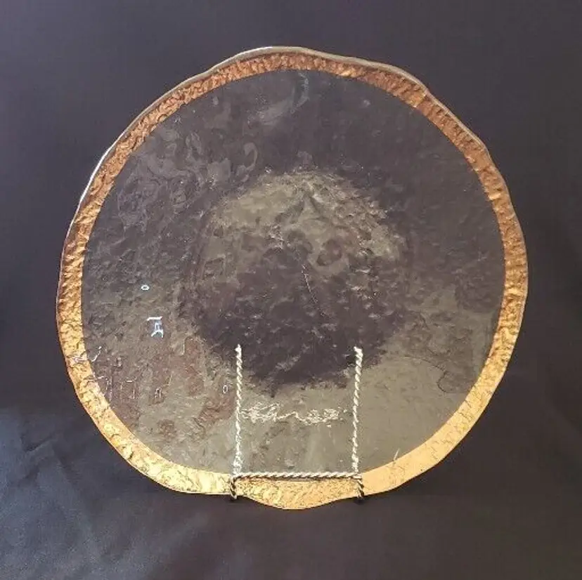 Art Glass Glasier IVV Dish Platter Italy Made Gold Trim Free Form Vintage