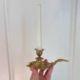 Vintage Art Nouveau Style Solid Brass Ornate Chamberstick Candle Holder