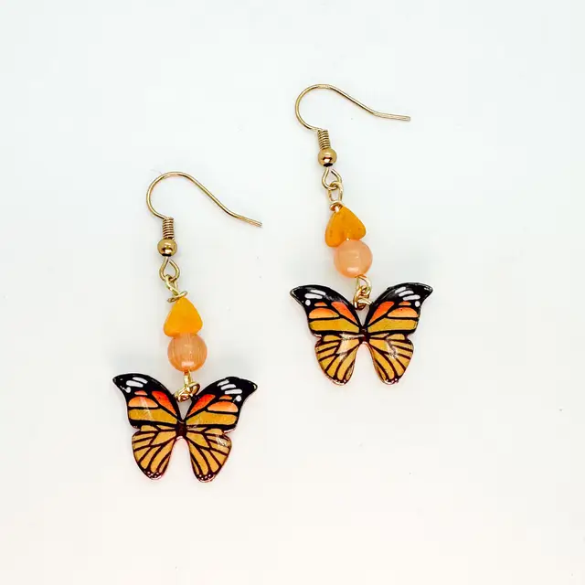 Monarch Butterfly Dangle Charm Earrings