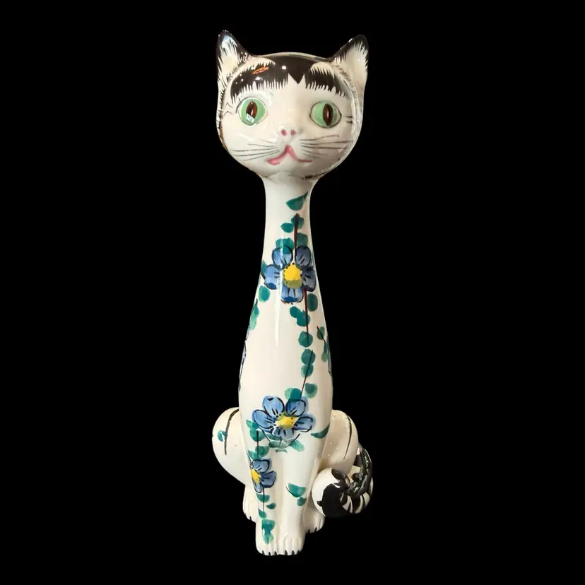 Long Neck Japan Sitting Ceramic Cat Figurine 9”