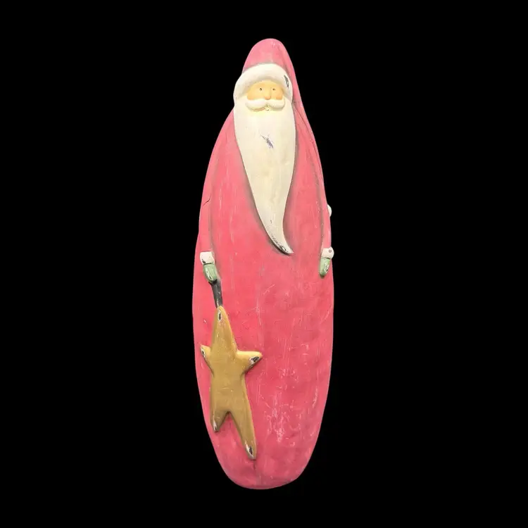 Folk Art Rustic Style Santa Terracotta Clay Figurine Christmas 13.5” Decoration