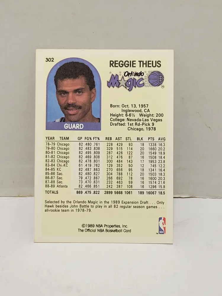 Reggie Theus 1989-90 Hoops #302 Orlando Magic Inaugural Expansion