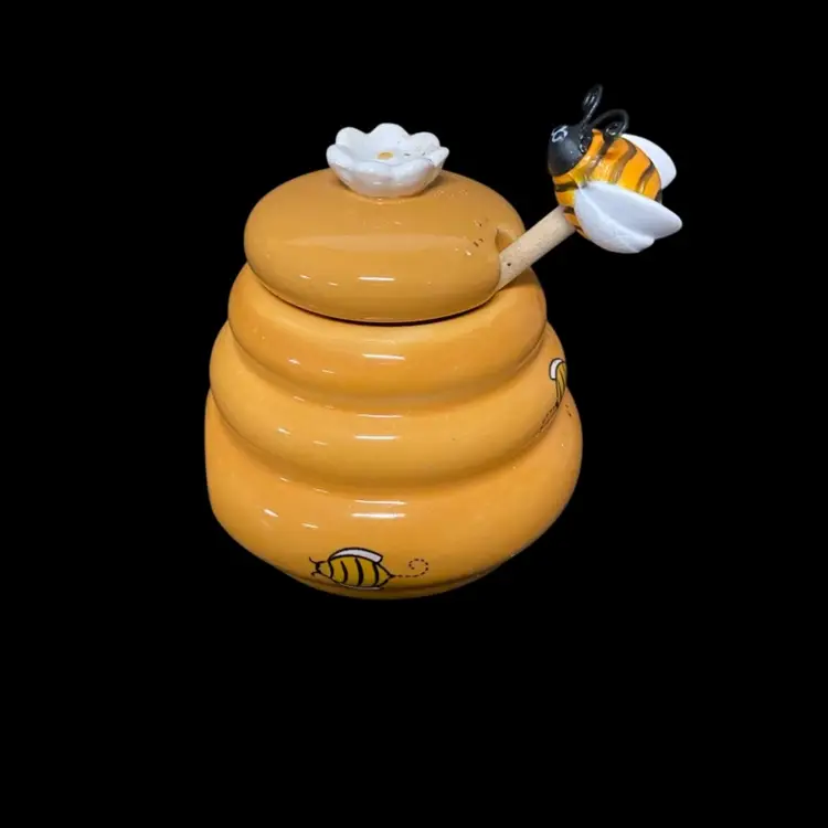 Vintage Ceramic Beehive Mini Honey pot With Dipper.