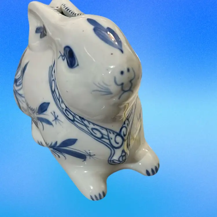 Vintage Shafford Blue and White Bunny Bank made in Thailand