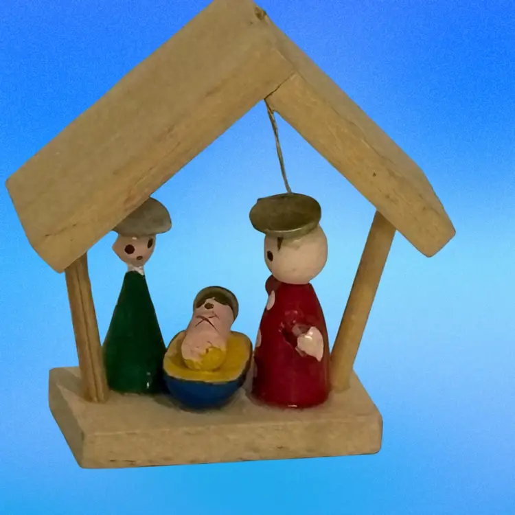 # 6 of 6 Vintage Handcrafted, Hand Painted Miniature Wood Folk Art Christmas Ornament