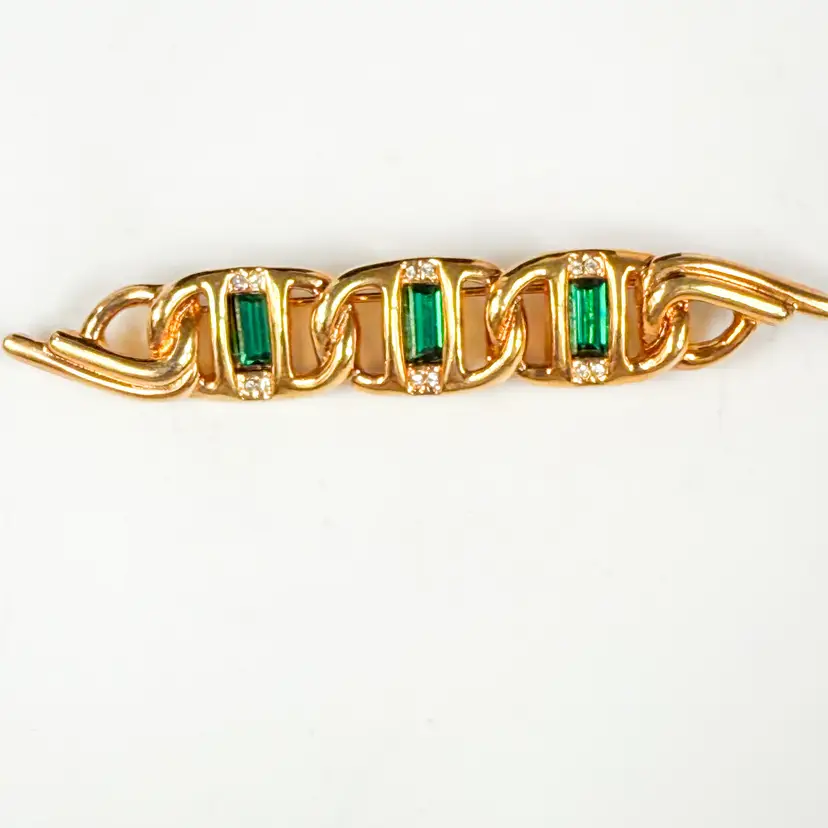 Swarovski Gold tone Green Baguettes Chain link Brooch