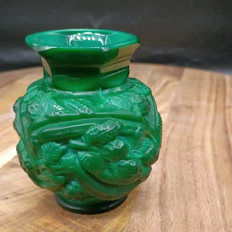 Onela Malachite Glass Bud Vase Art Deco Revival 1990's 3" Czech Republic.