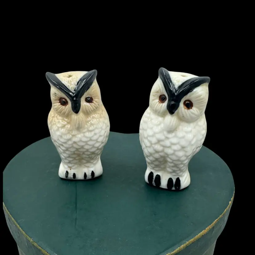 Vintage ceramic owl salt and pepper shakers, hand-painted.