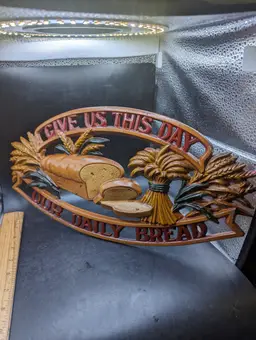 Vintage Sexton Give Us Our Daily Bread Metal Sign Plaque Religious Decor