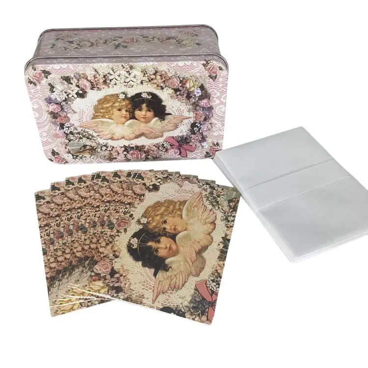 Victorian Angel Cherub Greeting Card Set with Envelopes in Decorative Tin Vintage Romantic Stationery