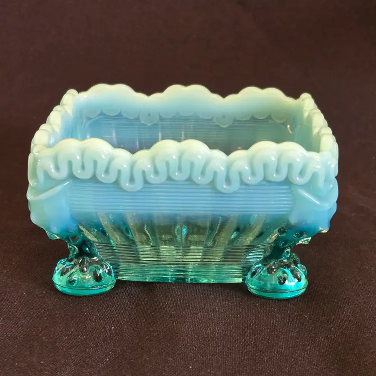 Glass Creamer Northwood Alaska Lion Leg Teal Blue Opalescent 3½" Tall × 6⅜" Long approximately Vintage