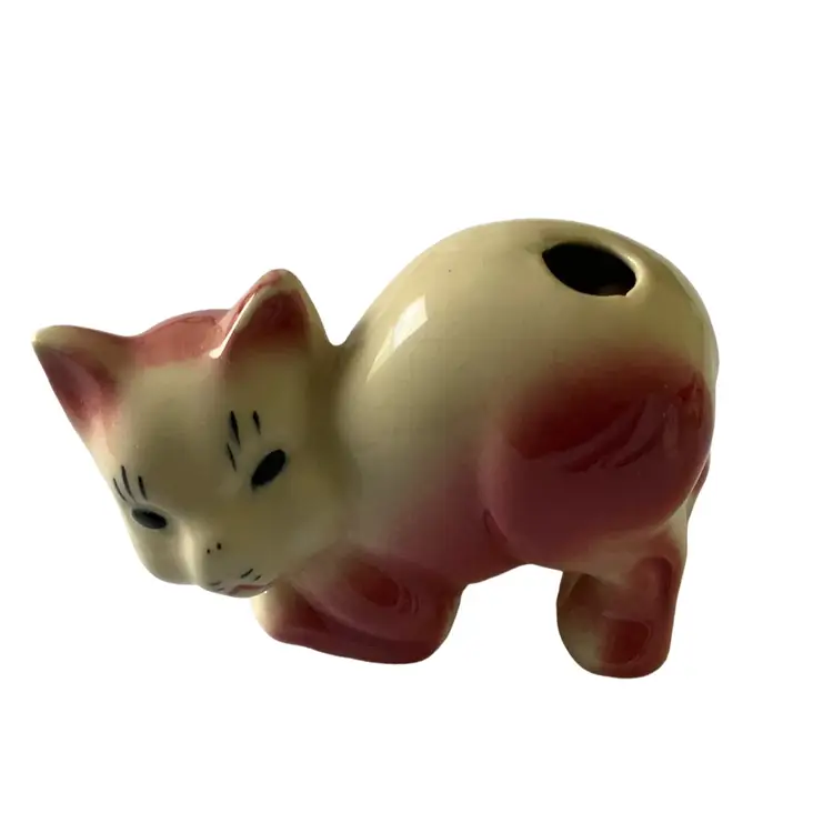 #10 - Dog 🐶 (and Cats) Days Of Summer Sunday-Vintage 1930's Pink Ceramic Cat Figurine Bud Vase Or Air Plant Vessel 4” By 3”