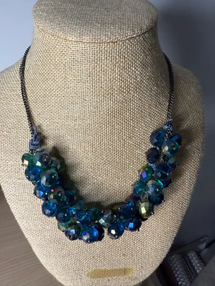 Signed Ali Khan Blue Crystal AB Silvertone Necklace