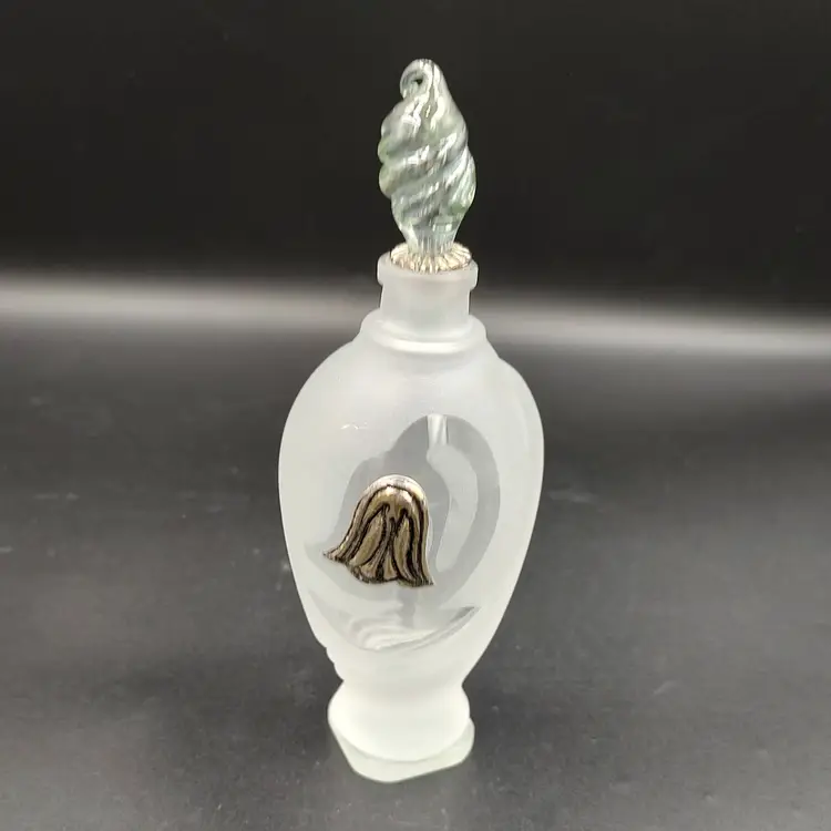 Vtg Art Deco Frosted Glass Perfume Bottle