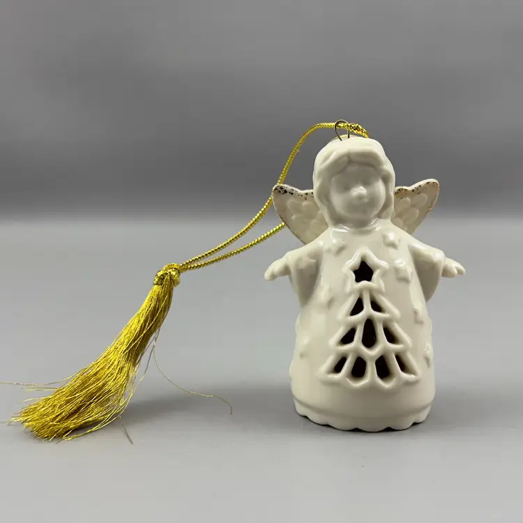 Lenox Christmas Ornament Angel Wishes Heart Bell Porcelain White 2 3/4"