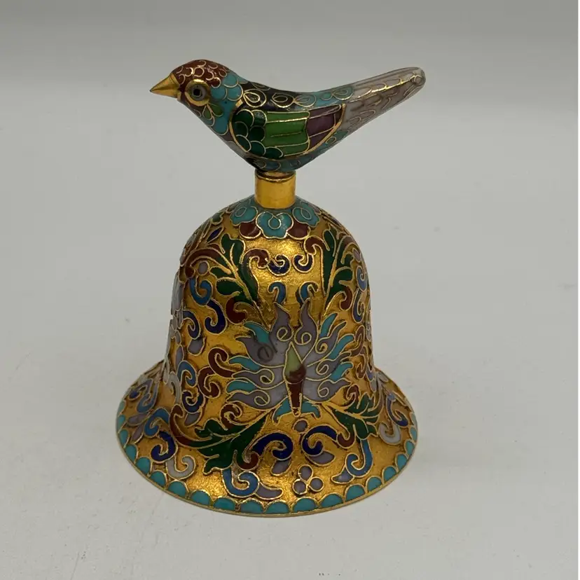 Vintage Cloisonné Bell W/ Bird Handle