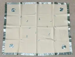 VINTAGE RARE Baby Boy Receiving Blanket with Blue Satin Bows and Trim 44" x 37"