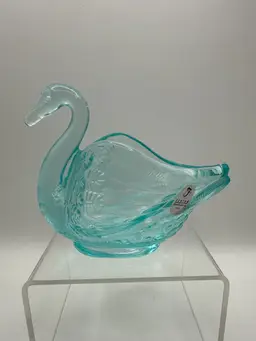 Vintage 1990's Fenton Glass Teal Swan Bird Candy Trinket Dish 4 in H