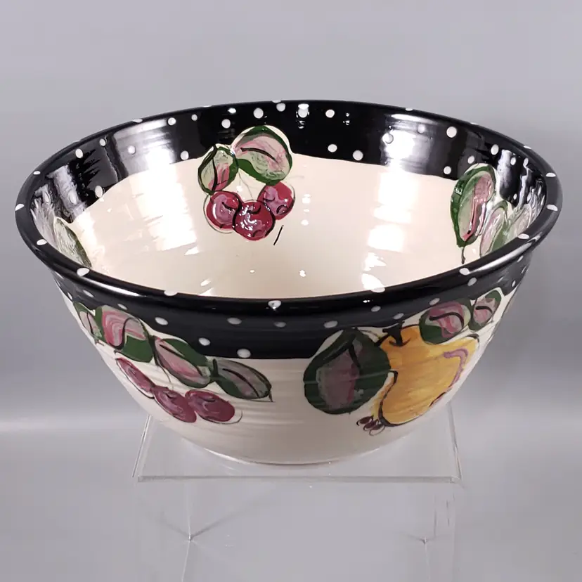 SIGNED TRICIA GERARD Fruit Pear Cherries Hand Thrown POTTERY MIXING BOWL