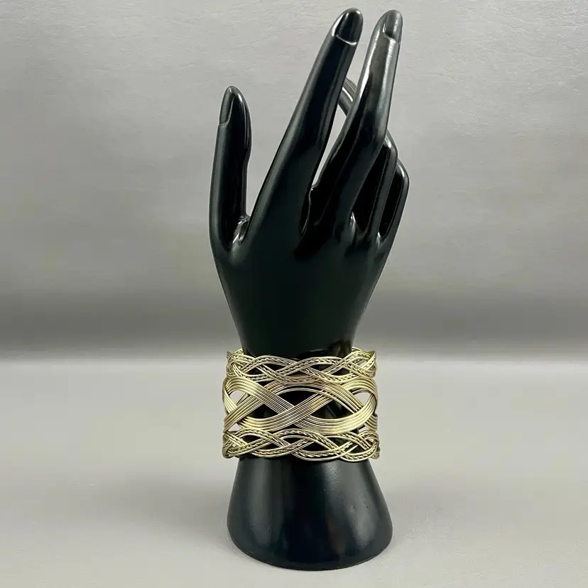 Statement Gold Tone Cuff Braided Wide Bracelet Basket Weave
