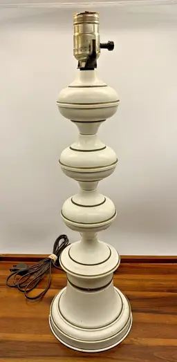 Vintage MCM 1960s 1970s Metal Table Lamp White Gold 19" No Shade Works Orbs YoYo